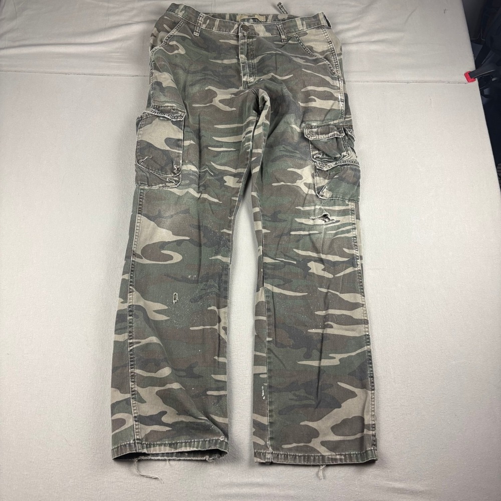 Wrangler Jeans Co Mens Camo Cargo Pants 34x34 Green Brown Distressed 70BRW4M